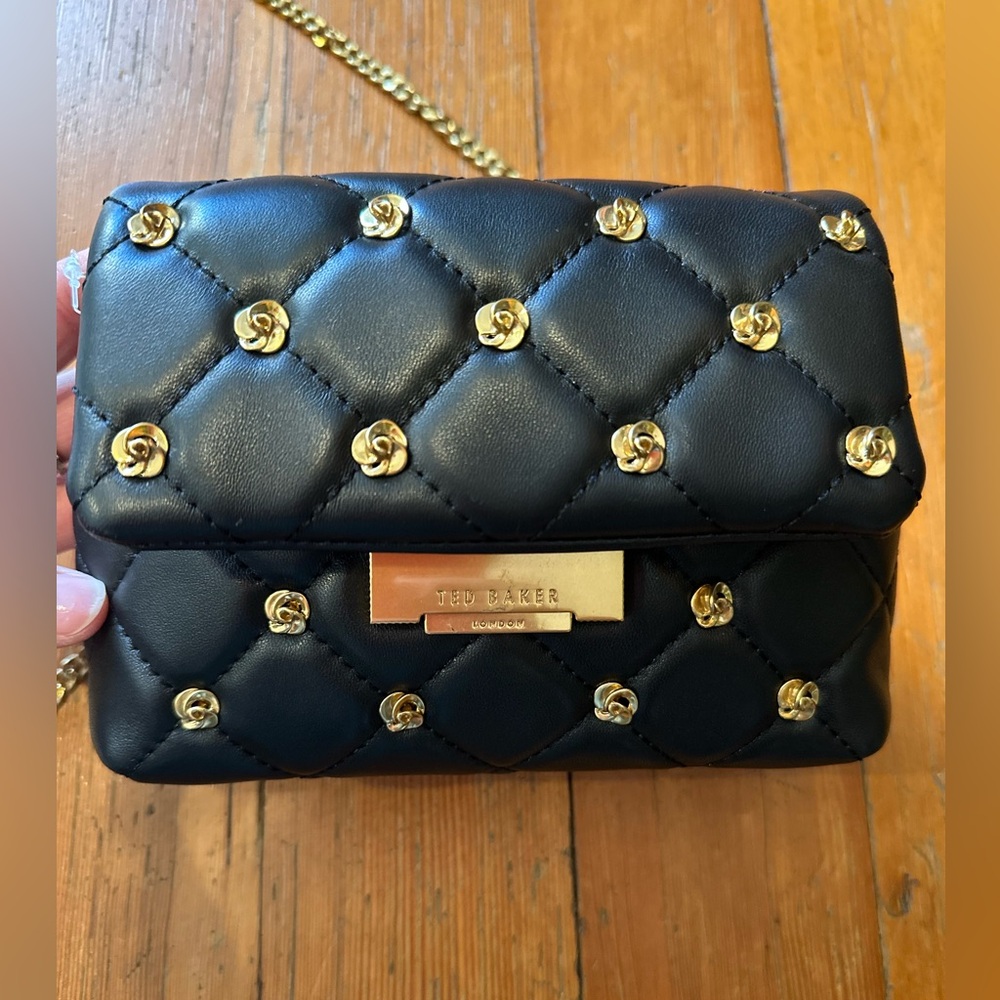 NWT Ted Baker black Quilted Mini Bag with Gold Chain